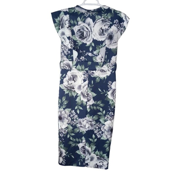 PLT Navy Floral Print Frill Detail Sleeveless Midi Dress Women's Size 12 - Picture 2 of 5